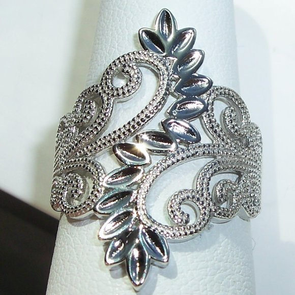 925 STERLING SILVER Leaves & Scrolls Filigree Statement Ring - Picture 3 of 16